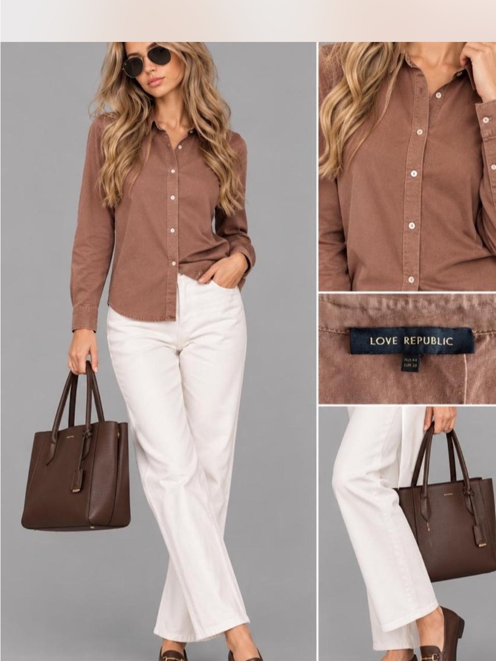 LOVE REPUBLIC Women's Chestnut Brown Button-Down Shirt